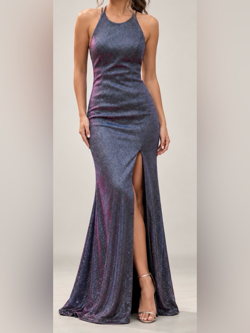 Metallic Halter Maxi Dress Size 1